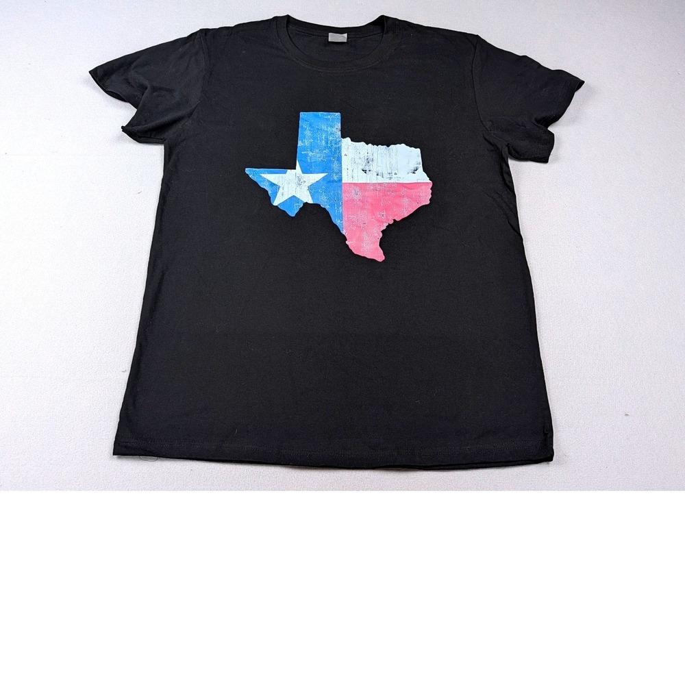Texas State Flag‎ Graphic T-Shirt Black Cotton Short Sleeve Crew Neck Large